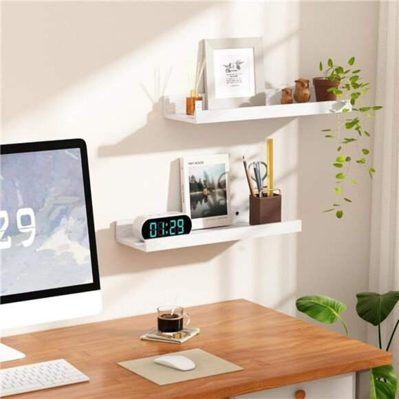 Upsimples Floating Wall Shelves Set of 6 Wood Storage for Home Decor White - Picture 7 of 8